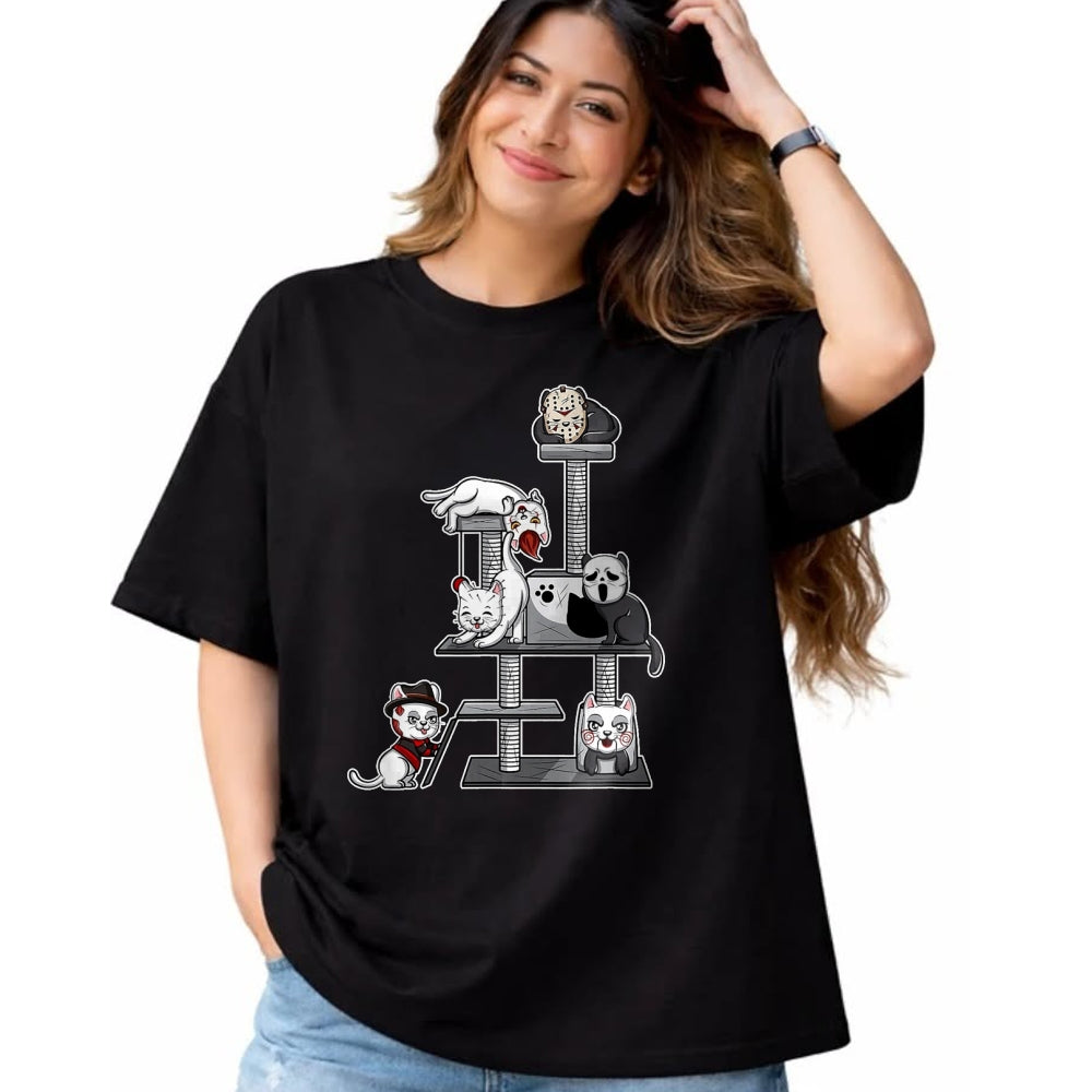 Cat Love Shirt, Funny Cat Lover Gift UnisexT-Shirt/Hoodie/Sweatshirt HLT00 - Funny Horror Movie Cats Playing On Cat Tree T-Shirt, Men, Black, XX-Large