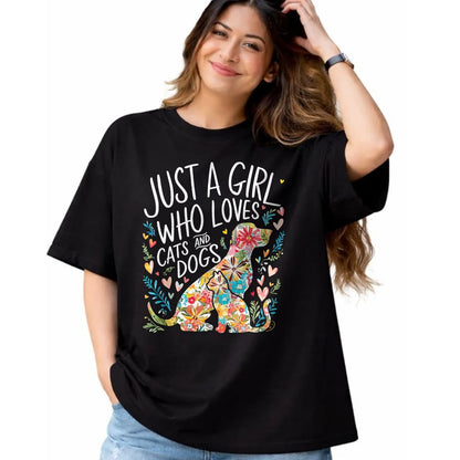 Cat Love Shirt, Funny Cat Lover Gift UnisexT-Shirt/Hoodie/Sweatshirt HLT00 - Just a Girl who Loves Cats and Dogs T-Shirt (1)
