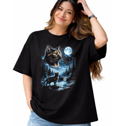 Cat Love Shirt, Funny Cat Lover Gift UnisexT-Shirt/Hoodie/Sweatshirt HLT00 - Tortoiseshell Cat Howling At Moon Celestial Parody Design T-Shirt, Men, Black, 3X-Large