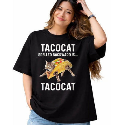 Cat Love Shirt, Funny Cat Lover Gift UnisexT-Shirt/Hoodie/Sweatshirt HLT00 - Tacocat Spelled Backward is Tacocat - Love Cat and Taco T-Shirt, Men, Black, Medium