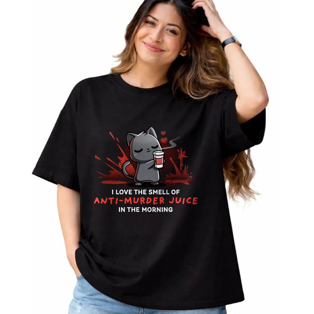 Cat Love Shirt, Funny Cat Lover Gift UnisexT-Shirt/Hoodie/Sweatshirt HLT00 - Cat Drink Coffee I Love The Smell Of Anti Murder Juice Long Sleeve T-Shirt