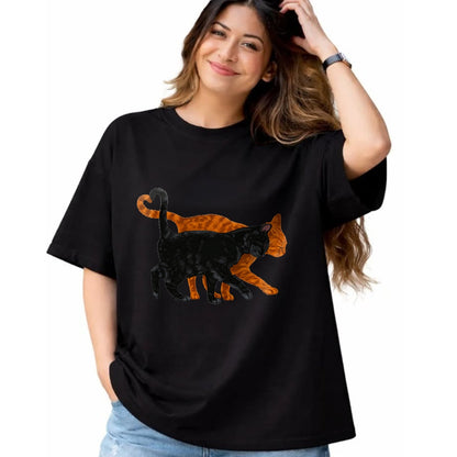 Cat Love Shirt, Funny Cat Lover Gift UnisexT-Shirt/Hoodie/Sweatshirt HLT00 - Black Cat Orange Cat Heart Tail Love T-Shirt (1)