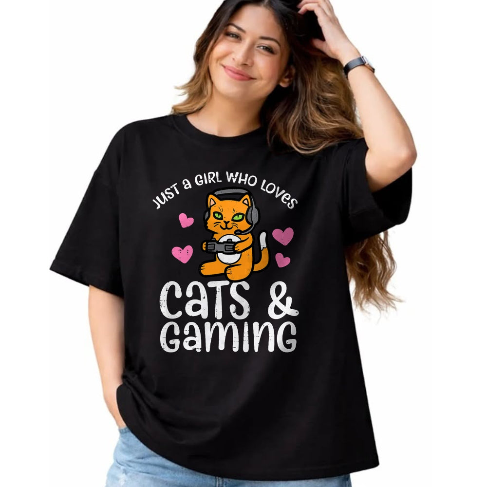 Cat Love Shirt, Funny Cat Lover Gift UnisexT-Shirt/Hoodie/Sweatshirt HLT00 - Just Girl Who Loves Cats Gaming Cute Gamer Women Girls Kids T-Shirt