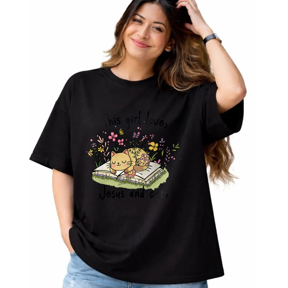 Cat Love Shirt, Funny Cat Lover Gift UnisexT-Shirt/Hoodie/Sweatshirt HLT00 - This Girl Loves Jesus and Cats Cute Christian T-Shirt (1)