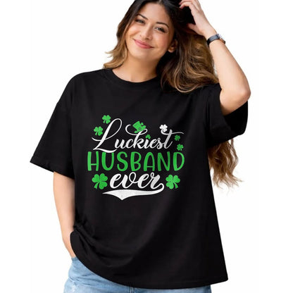 Best Husband Shirt, Wife and Husband Unisex T-Shirt/Hoodie/Sweatshirt HLT00 - Luckiest Husband Ever Shamrock Lucky St Patrick_s Day T-Shirt, Men, Black, Small