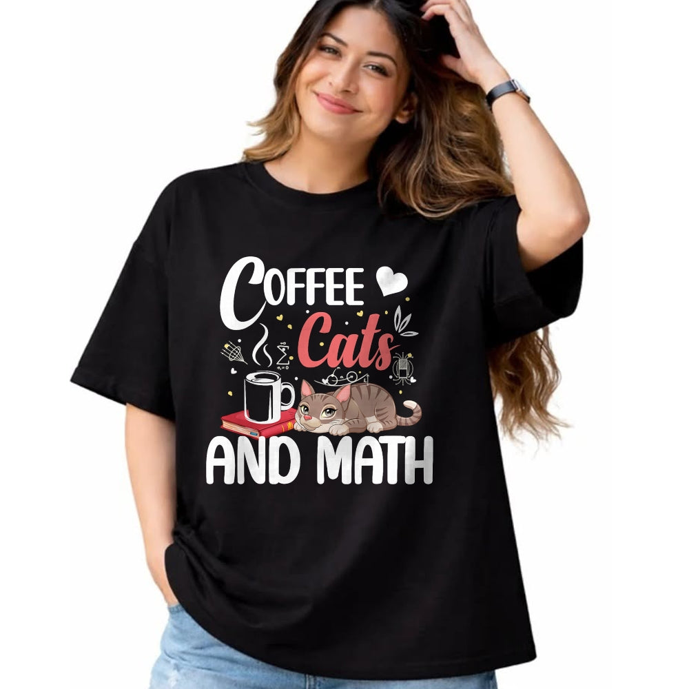 Cat Love Shirt, Funny Cat Lover Gift UnisexT-Shirt/Hoodie/Sweatshirt HLT00 - I Love Math Cats And Coffee Heart Mathematics Teacher T-Shirt
