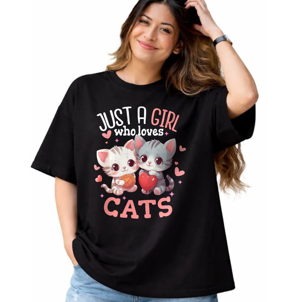 Cat Love Shirt, Funny Cat Lover Gift UnisexT-Shirt/Hoodie/Sweatshirt HLT00 - Just A Girl Who Loves Cats Cute Kawaii Hearts Cat Lover T-Shirt