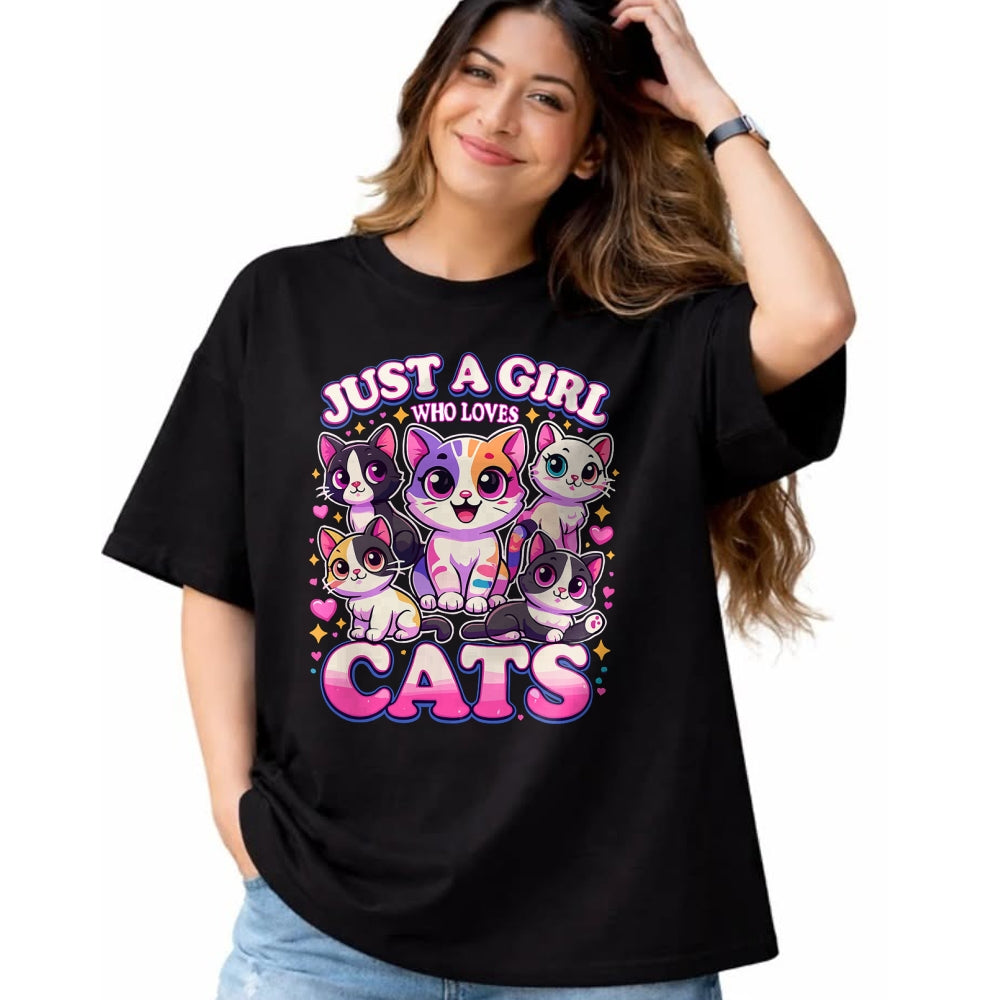 Cat Love Shirt, Funny Cat Lover Gift UnisexT-Shirt/Hoodie/Sweatshirt HLT00 - Cat Just a Girl Who Loves Cats T-Shirt