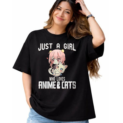 Cat Love Shirt, Funny Cat Lover Gift UnisexT-Shirt/Hoodie/Sweatshirt HLT00 - Just a Girl who Loves Anime and Cats Lover for Teen T-Shirt