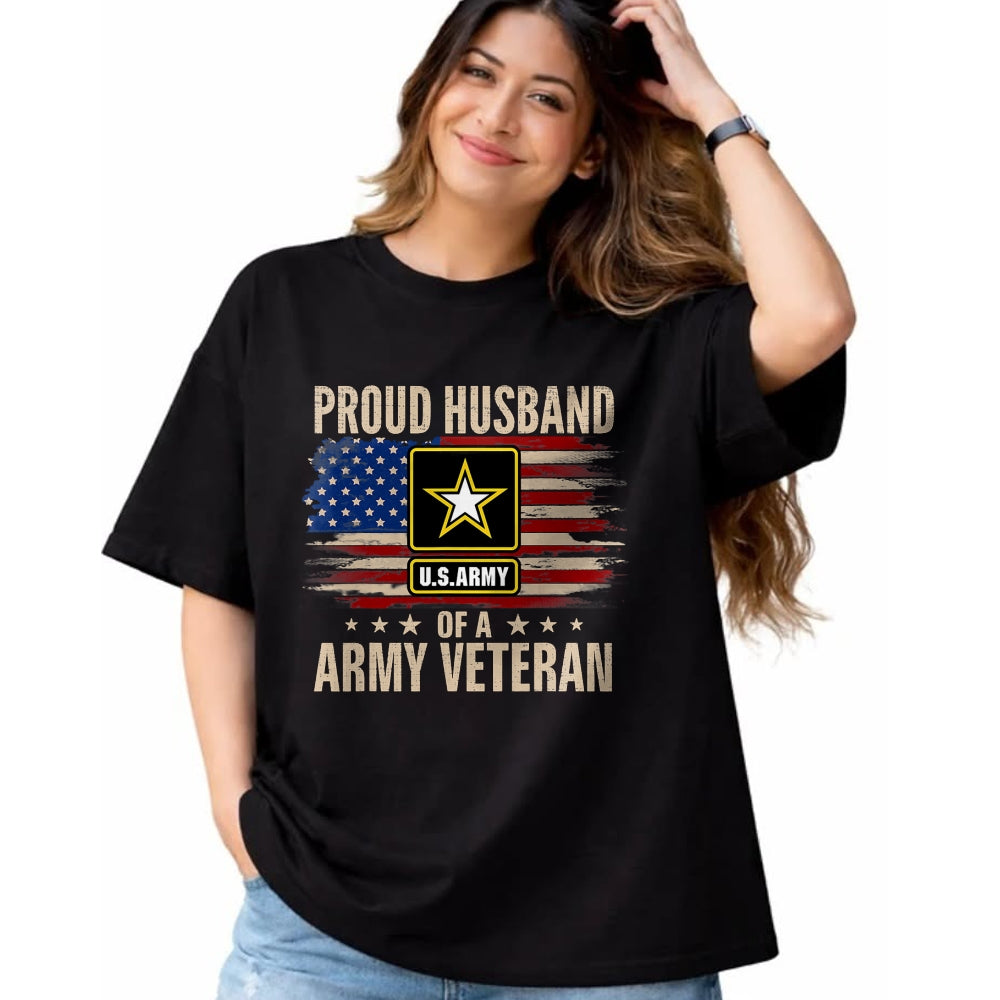 Best Husband Shirt, Wife and Husband Unisex T-Shirt/Hoodie/Sweatshirt HLT00 - Vintage Proud Husband Of A Army Veteran With American Flag T-Shirt
