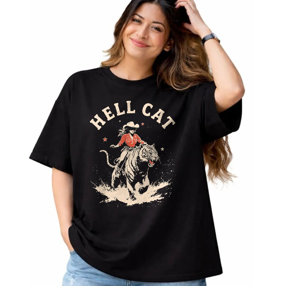 Cat Love Shirt, Funny Cat Lover Gift UnisexT-Shirt/Hoodie/Sweatshirt HLT00 - hell cat cowgirl riding tiger vintage funny T-Shirt