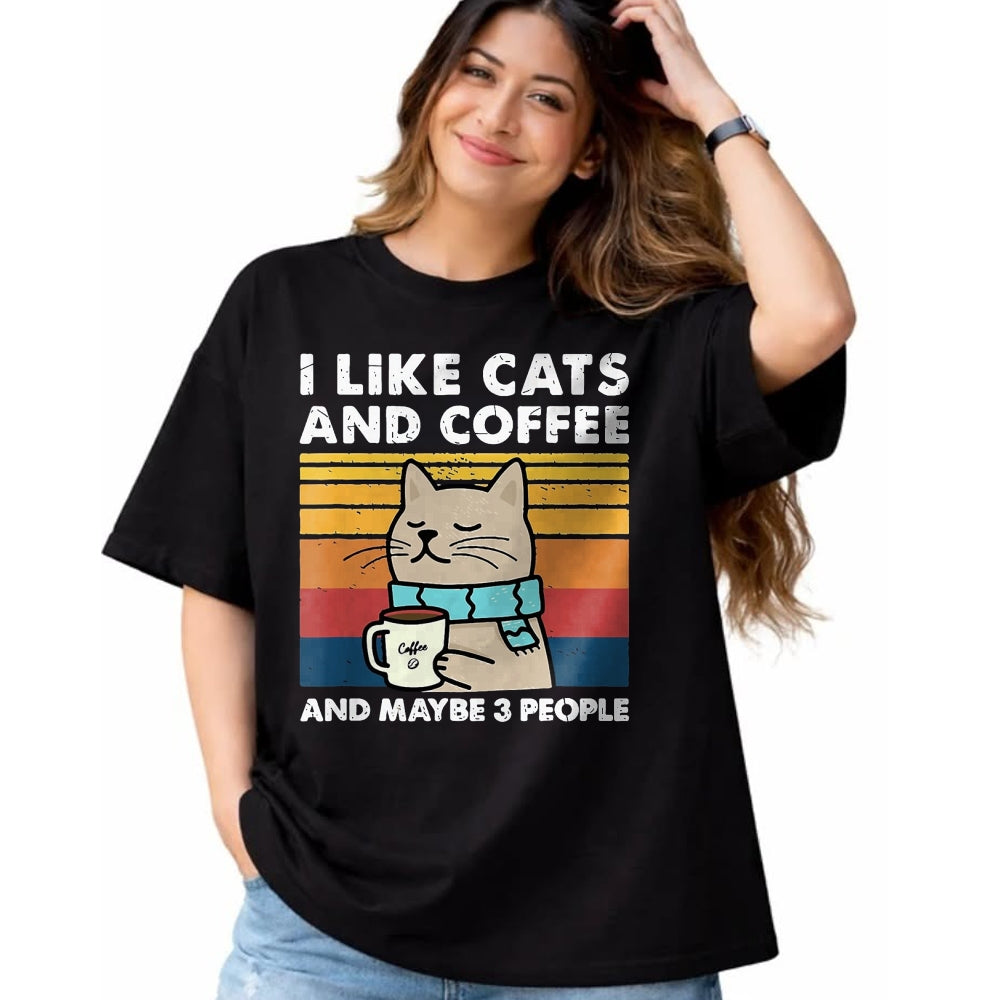 Cat Love Shirt, Funny Cat Lover Gift UnisexT-Shirt/Hoodie/Sweatshirt HLT00 - Funny Cats, I Like Cats and Coffee and Maybe 3 People T-Shirt, Men, Black, 3X-Large