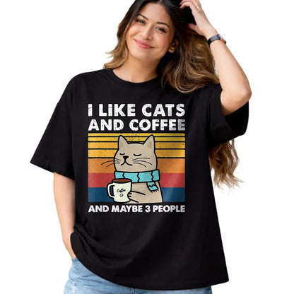 Cat Love Shirt, Funny Cat Lover Gift UnisexT-Shirt/Hoodie/Sweatshirt HLT00 - Funny Cats, I Like Cats and Coffee and Maybe 3 People T-Shirt, Men, Black, 3X-Large