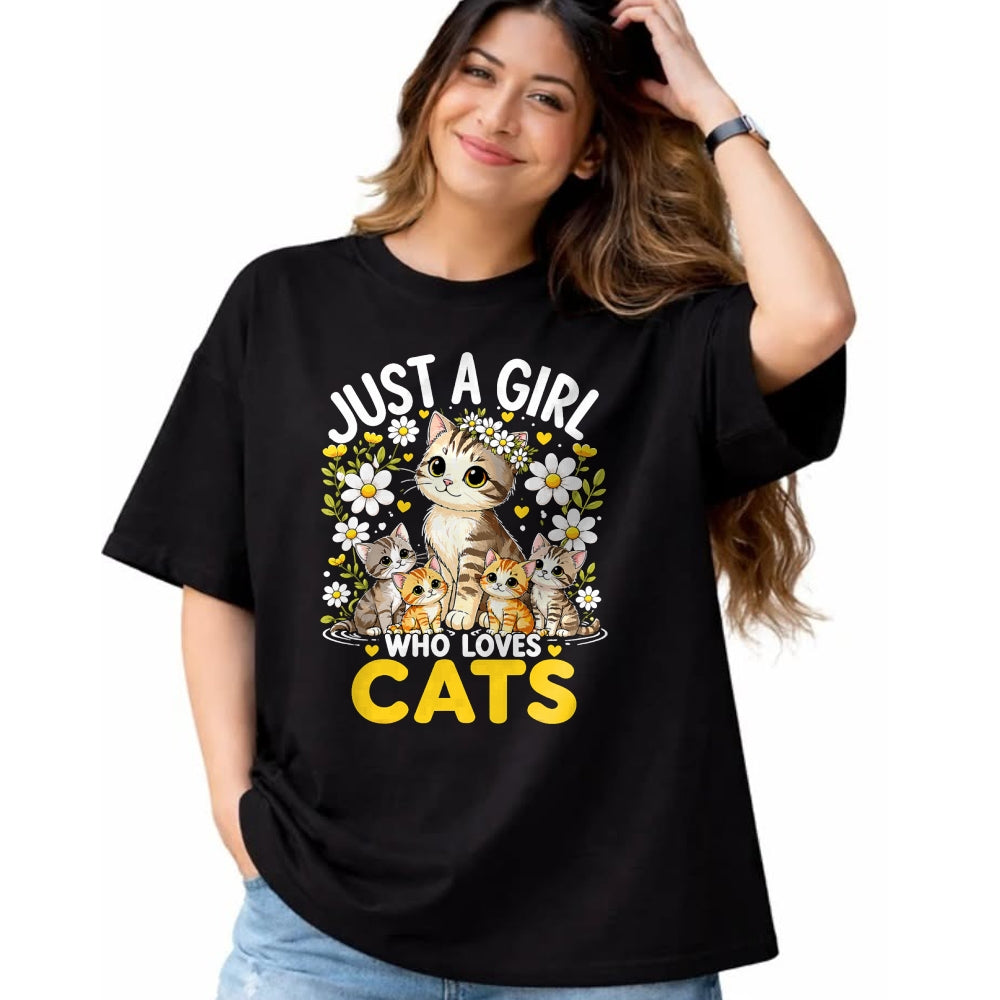 Cat Love Shirt, Funny Cat Lover Gift UnisexT-Shirt/Hoodie/Sweatshirt HLT00 - Cute Cat Lover Just A Girl Who Loves Cats T-Shirt (1)