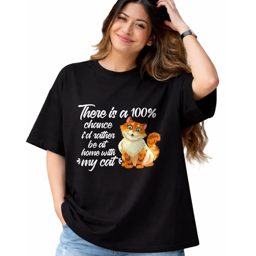 Cat Love Shirt, Funny Cat Lover Gift UnisexT-Shirt/Hoodie/Sweatshirt HLT00 - There Is A 100 Chance I_d Rather Be At Home With My Cat T-Shirt