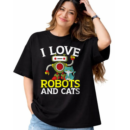 Cat Love Shirt, Funny Cat Lover Gift UnisexT-Shirt/Hoodie/Sweatshirt HLT00 - I Love Robots and Cats Lover Robotics Engineer Engineering T-Shirt