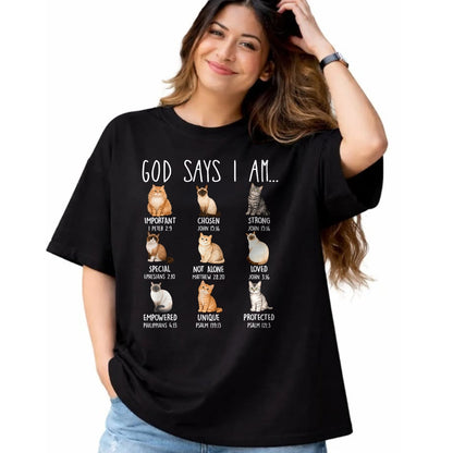 Cat Love Shirt, Funny Cat Lover Gift UnisexT-Shirt/Hoodie/Sweatshirt HLT00 - God Says I Am Cat Lover Bible Verses Christian Scripture Cat T-Shirt