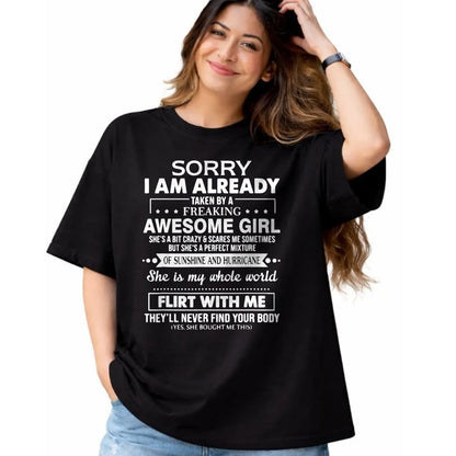 Best Husband Shirt, Wife and Husband Unisex T-Shirt/Hoodie/Sweatshirt HLT00 - Mens Sorry I_m Already Taken by a Freaking Awesome Girl T-Shirt