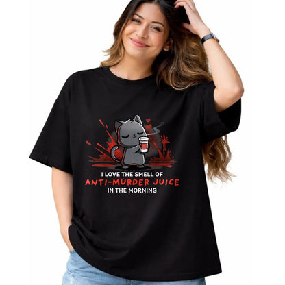 Cat Love Shirt, Funny Cat Lover Gift UnisexT-Shirt/Hoodie/Sweatshirt HLT00 - Womens Cat Drink Coffee I Love The Smell Of Anti Murder Juice V-Neck T-Shirt
