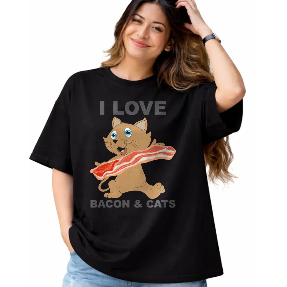 Cat Love Shirt, Funny Cat Lover Gift UnisexT-Shirt/Hoodie/Sweatshirt HLT00 - I love bacon and cats T-Shirt