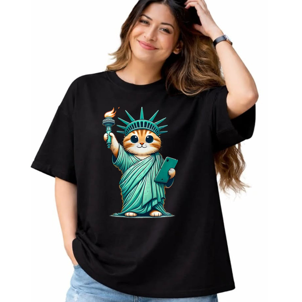 Cat Love Shirt, Funny Cat Lover Gift UnisexT-Shirt/Hoodie/Sweatshirt HLT00 - Cute Kawaii Cat Statue of Liberty I Love New York NYC T-Shirt (1)