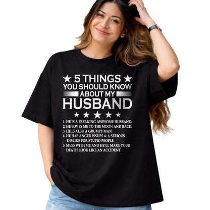Best Husband Shirt, Wife and Husband Unisex T-Shirt/Hoodie/Sweatshirt HLT00 - 5 Things You Should Know About My Husband Marriage T-Shirt (1)