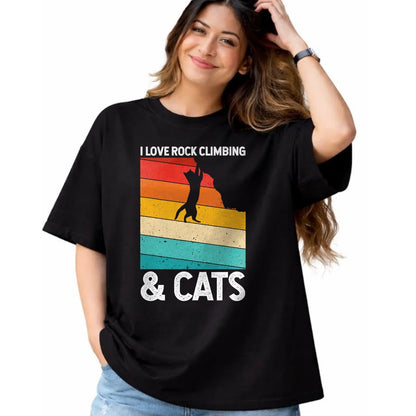 Cat Love Shirt, Funny Cat Lover Gift UnisexT-Shirt/Hoodie/Sweatshirt HLT00 - I Love Rock Climbing & Cats Cute Kitty Cat Lover Gift T-Shirt