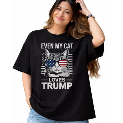 Cat Love Shirt, Funny Cat Lover Gift UnisexT-Shirt/Hoodie/Sweatshirt HLT00 - Cat Sunglasses USA Flag Even My Cat Loves Trump T-Shirt