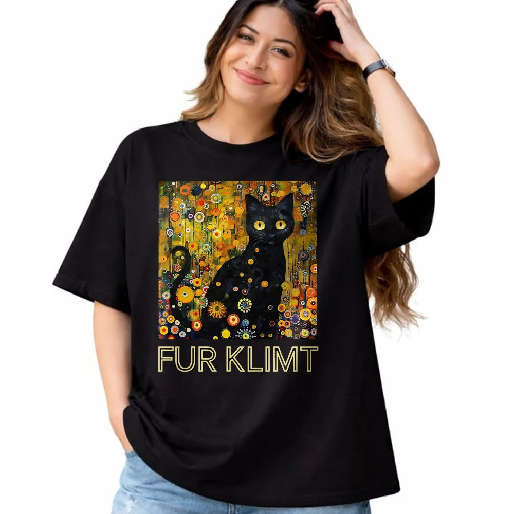 Cat Love Shirt, Funny Cat Lover Gift UnisexT-Shirt/Hoodie/Sweatshirt HLT00 - Black Cat in Klimt Painting, Cat Lover, Artist Art Student T-Shirt, Men, Black, 3X-Large
