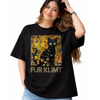 Cat Love Shirt, Funny Cat Lover Gift UnisexT-Shirt/Hoodie/Sweatshirt HLT00 - Black Cat in Klimt Painting, Cat Lover, Artist Art Student T-Shirt, Men, Black, 3X-Large
