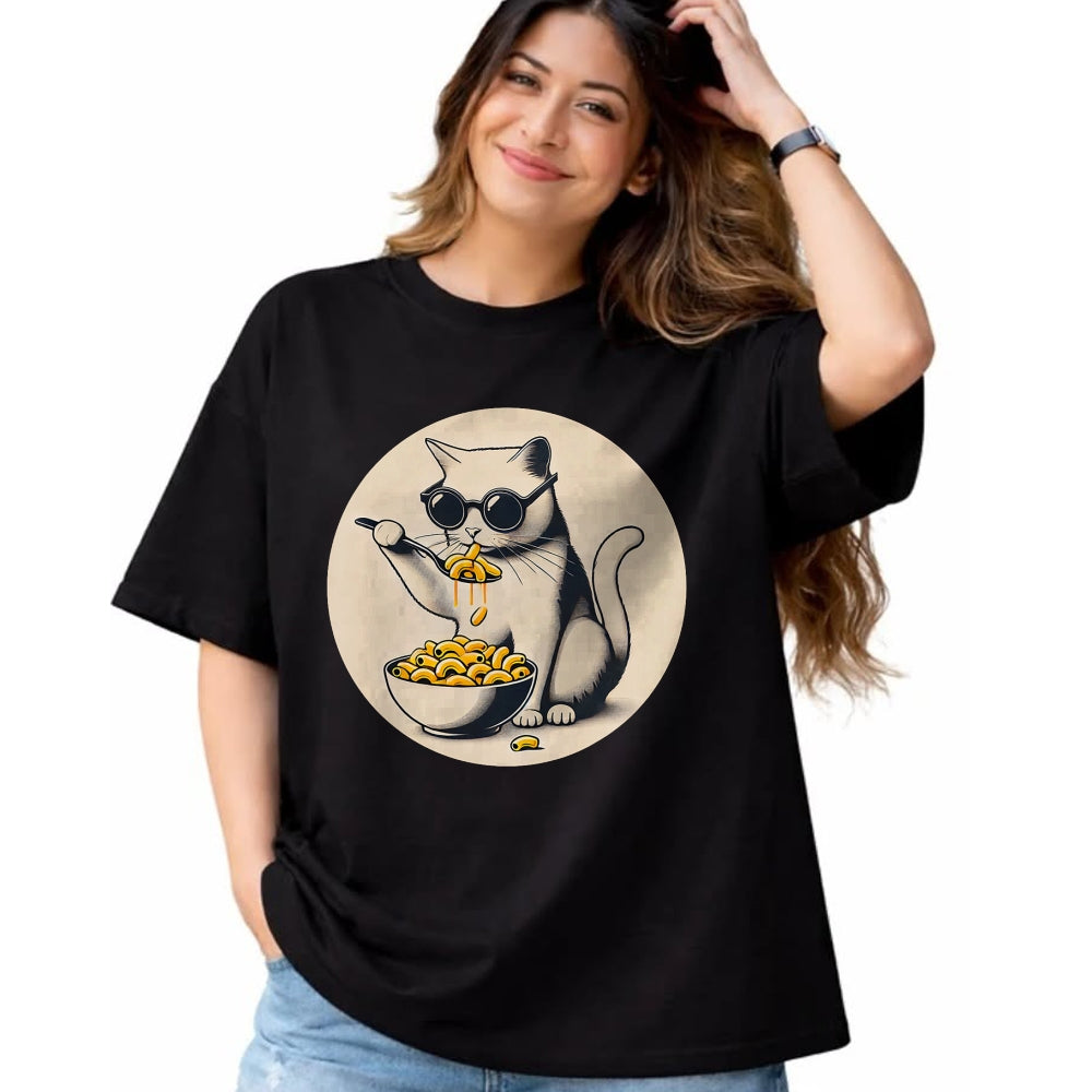 Cat Love Shirt, Funny Cat Lover Gift UnisexT-Shirt/Hoodie/Sweatshirt HLT00 - Cat Eating Mac and Cheese Men Women Girls Kids T-Shirt