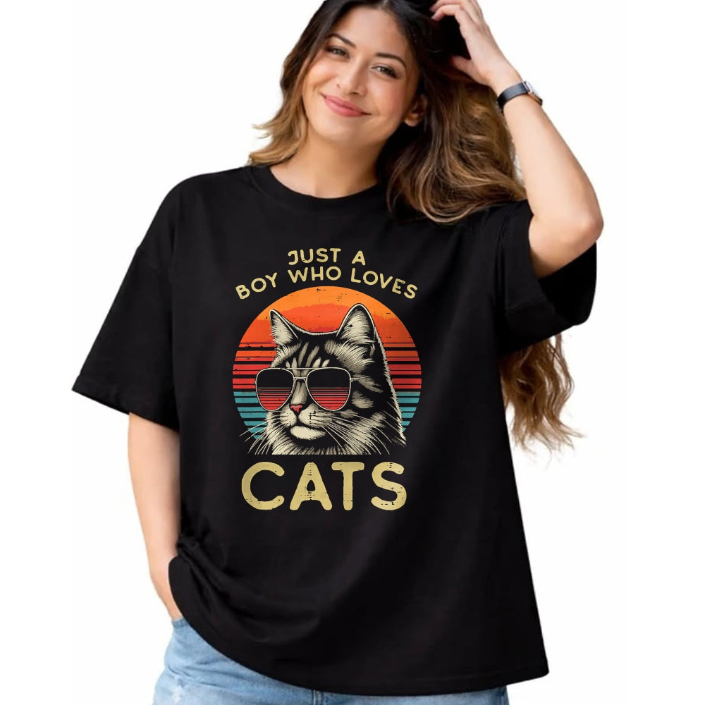 Cat Love Shirt, Funny Cat Lover Gift UnisexT-Shirt/Hoodie/Sweatshirt HLT00 - Just Boy Who Loves Cats Retro Kitten Kitty Boys Kids Men T-Shirt