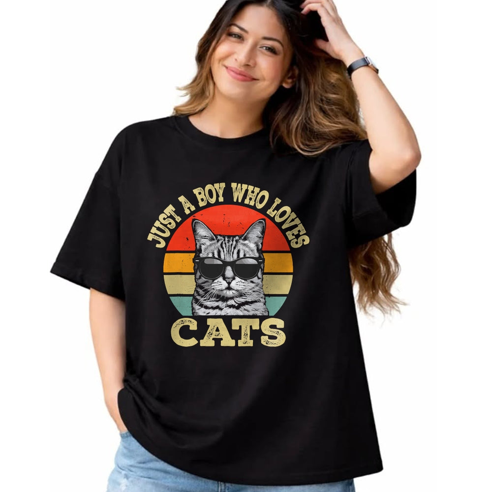 Cat Love Shirt, Funny Cat Lover Gift UnisexT-Shirt/Hoodie/Sweatshirt HLT00 - Vintage Just A Boy Who Loves Cats Boy Kid Cat Lover for Boys T-Shirt (1)