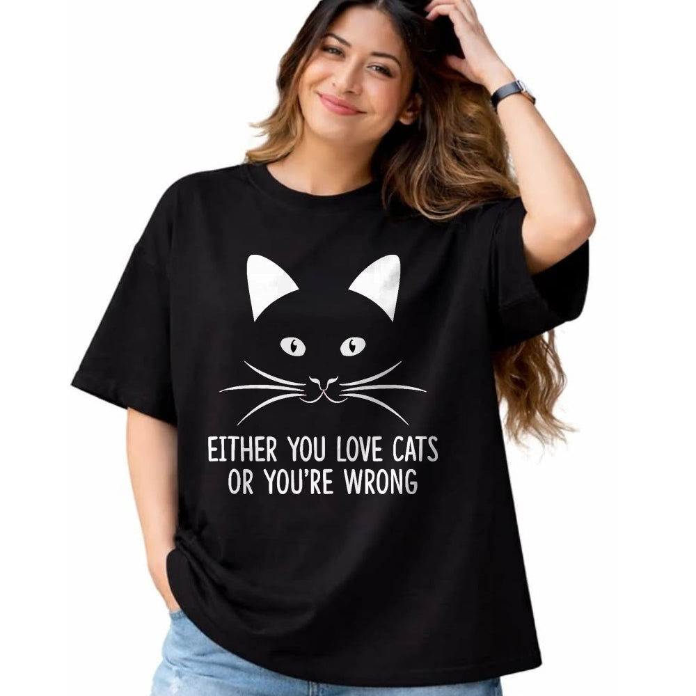 Cat Love Shirt, Funny Cat Lover Gift UnisexT-Shirt/Hoodie/Sweatshirt HLT00 - Either You Love Cats Or You_re Wrong - T-Shirt, Men, Navy Blue, 3X-Large
