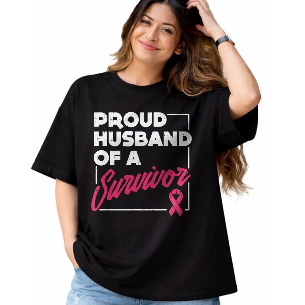 Best Husband Shirt, Wife and Husband Unisex T-Shirt/Hoodie/Sweatshirt HLT00 - Proud Husband of Survivor Breast Cancer Awareness Men Gift T-Shirt