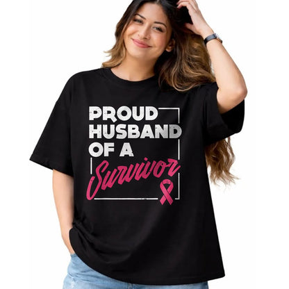 Best Husband Shirt, Wife and Husband Unisex T-Shirt/Hoodie/Sweatshirt HLT00 - Proud Husband of Survivor Breast Cancer Awareness Men Gift T-Shirt