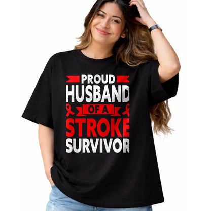 Best Husband Shirt, Wife and Husband Unisex T-Shirt/Hoodie/Sweatshirt HLT00 - Proud Husband of A Stroke Survivor Red Ribbon Support T-Shirt, Men, Heather Blue, 4X-Large