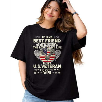 Best Husband Shirt, Wife and Husband Unisex T-Shirt/Hoodie/Sweatshirt HLT00 - Proud U.S. Veteran Wife Love & Support T-Shirt, Men, Black, 3X-Large