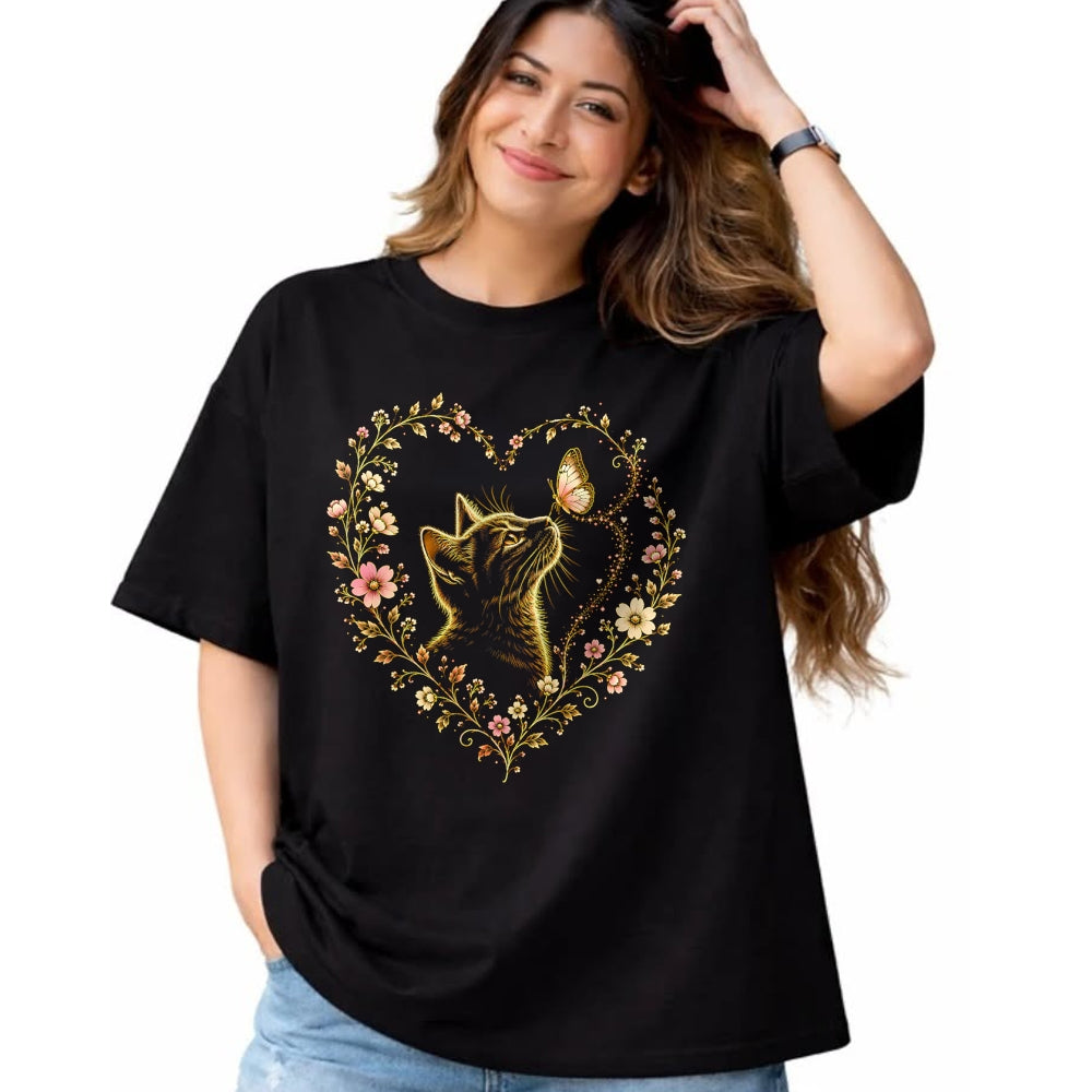 Cat Love Shirt, Funny Cat Lover Gift UnisexT-Shirt/Hoodie/Sweatshirt HLT00 - Butterfly Cat Floral Heart Cute Magical Art Aesthetic Design T-Shirt