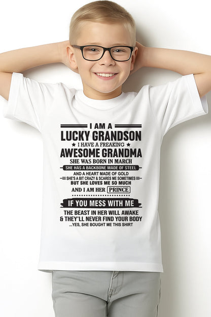 I Am A Lucky Grandson T-Shirt – Birthday Gift From March Grandma / Woman - luan03 (SKU11-29-03)