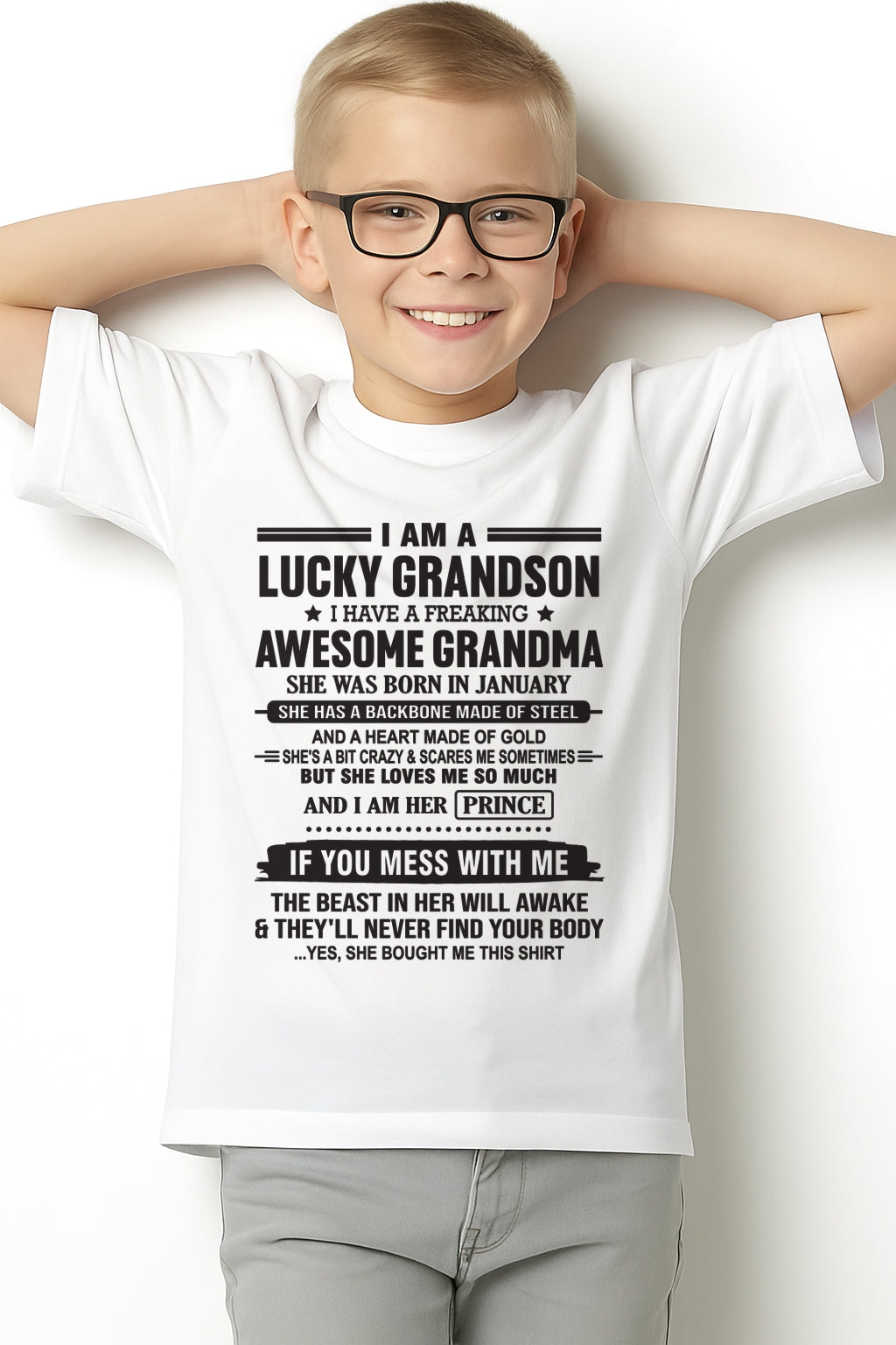 I Am A Lucky Grandson T-Shirt – Birthday Gift From January Grandma / Woman - luan01 (SKU11-29-01)