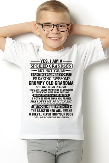Yes I’m A Stubborn Grandson T-Shirt – Birthday Gift From April Grandma / Woman - luan04 (SKU10-171-04)