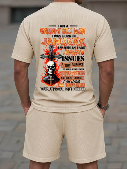 JANUARY - I AM A GRUMPY OLD MAN - BIRTHDAY CASUAL SUIT FOR MEN - MEN TEE - Waffle casual suit M13 - LUAN01 (SKU2607-237-01)
