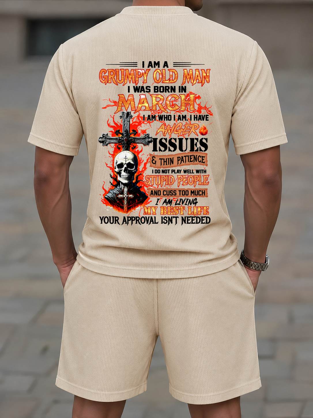 MARCH - I AM A GRUMPY OLD MAN - BIRTHDAY CASUAL SUIT FOR MEN - MEN TEE - Waffle casual suit M13 - LUAN03 (SKU2607-237-03)