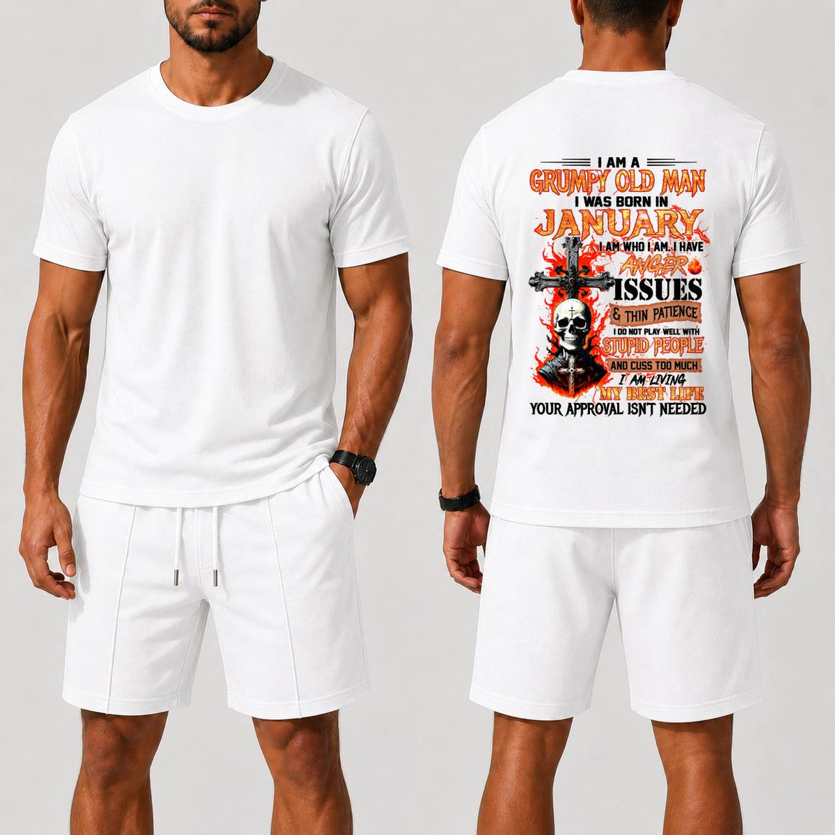 JANUARY - I AM A GRUMPY OLD MAN - BIRTHDAY CASUAL SUIT FOR MEN - MEN TEE - Waffle casual suit M13 - LUAN01 (SKU2607-237-01)