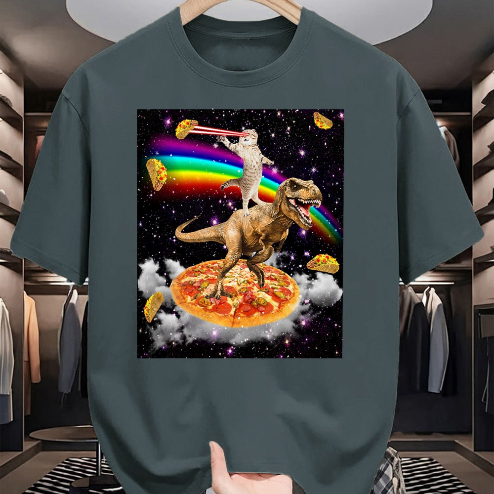 Cat Love Shirt, Funny Cat Lover Gift UnisexT-Shirt/Hoodie/Sweatshirt HLT00 - Galaxy Laser Cat on Dinosaur on Pizza with Tacos & Rainbow T-Shirt
