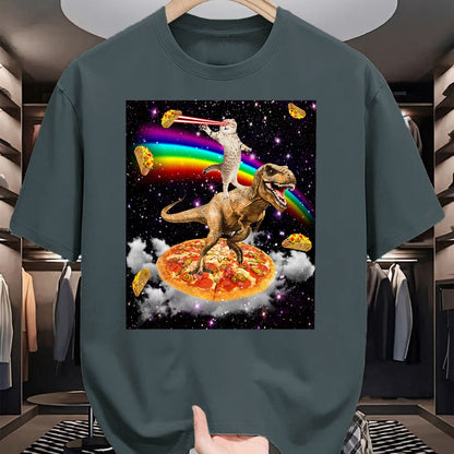 Cat Love Shirt, Funny Cat Lover Gift UnisexT-Shirt/Hoodie/Sweatshirt HLT00 - Galaxy Laser Cat on Dinosaur on Pizza with Tacos & Rainbow T-Shirt