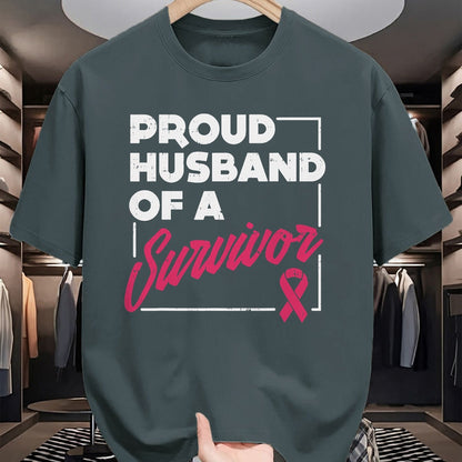 Best Husband Shirt, Wife and Husband Unisex T-Shirt/Hoodie/Sweatshirt HLT00 - Proud Husband of Survivor Breast Cancer Awareness Men Gift T-Shirt