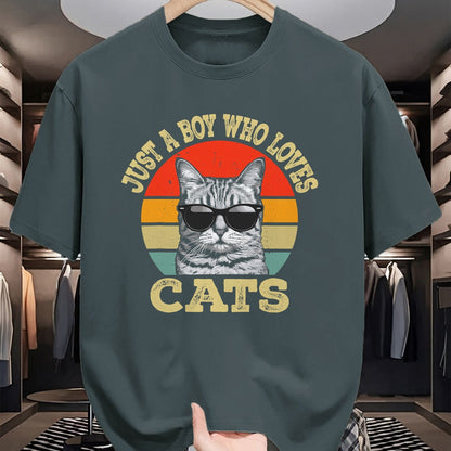 Cat Love Shirt, Funny Cat Lover Gift UnisexT-Shirt/Hoodie/Sweatshirt HLT00 - Vintage Just A Boy Who Loves Cats Boy Kid Cat Lover for Boys T-Shirt