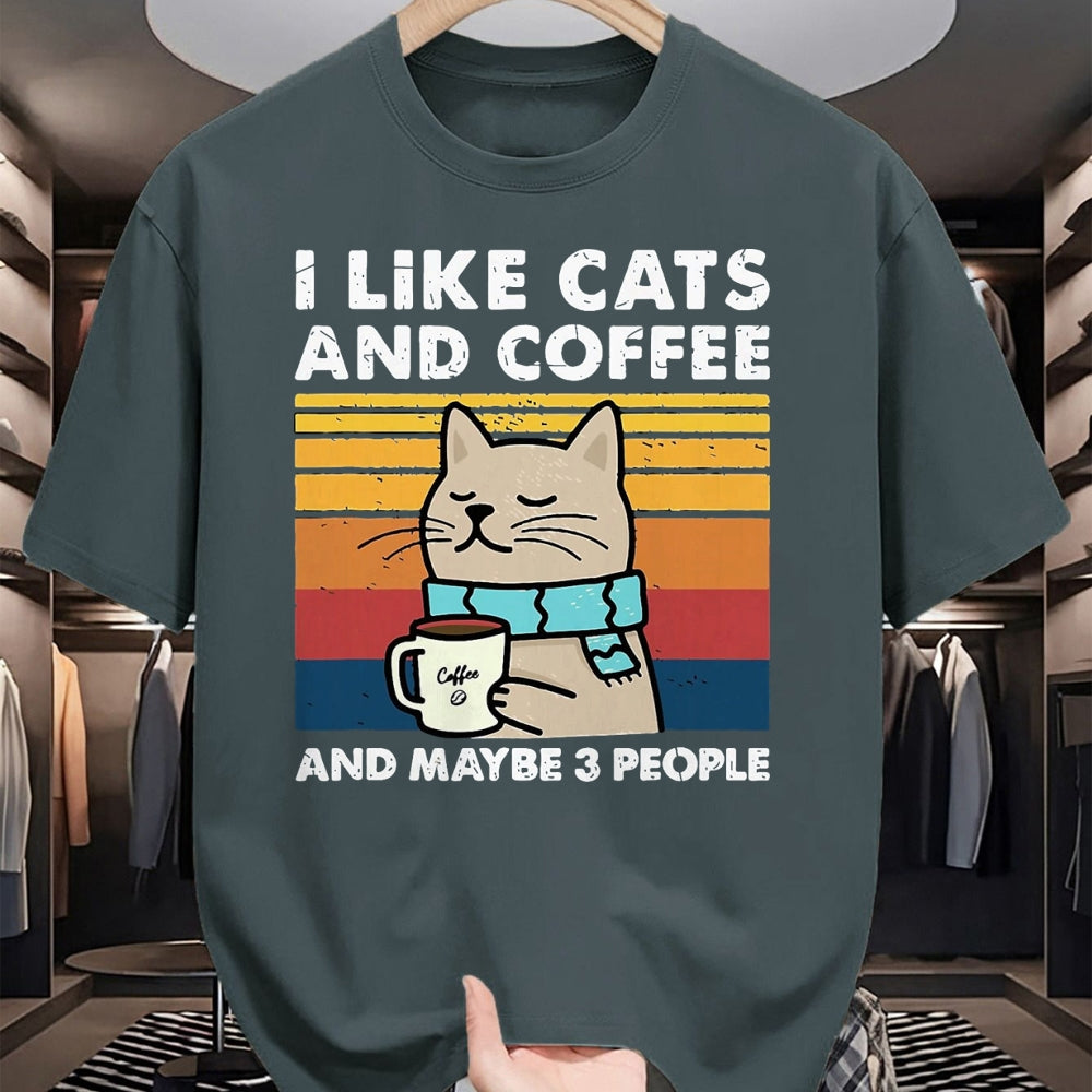 Cat Love Shirt, Funny Cat Lover Gift UnisexT-Shirt/Hoodie/Sweatshirt HLT00 - Funny Cats, I Like Cats and Coffee and Maybe 3 People T-Shirt, Men, Black, 3X-Large